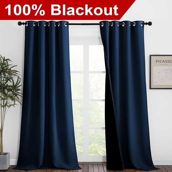 NICETOWN 100% Blackout Blinds, 46 inches x 96 inches, Laundry Room Decor Window - Image 2