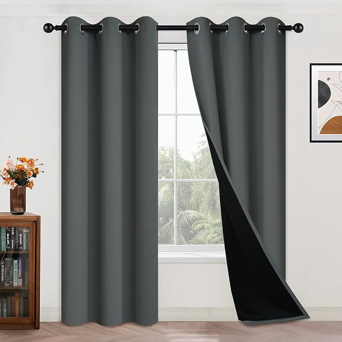 Yakamok Dark Grey 100% Blackout Curtains 84 Inches Long 42" Wide 2 Panels | by Yakamok