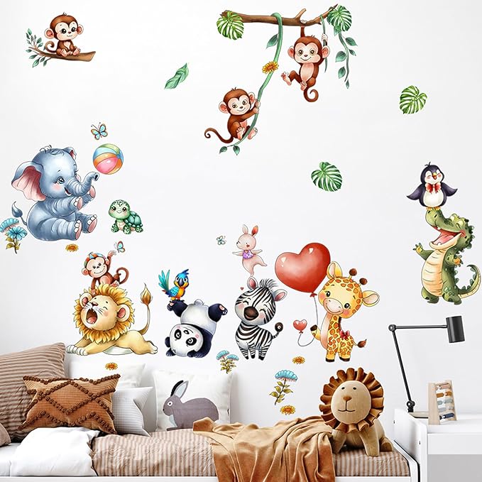 Animal Wall Stickers Cute Wall Decals Kid Room Nursery Baby Bedroom Décor (Happy Dancing Animals)