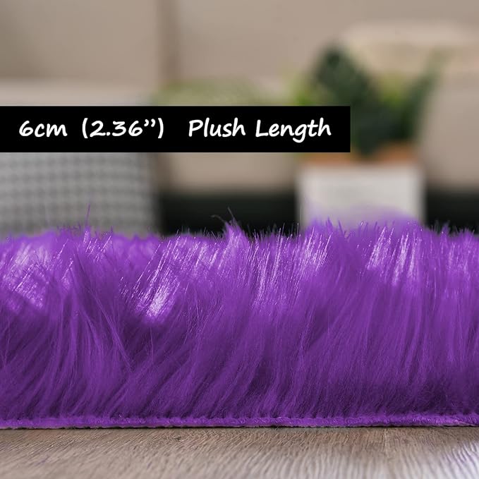 Goolela Purple Fluffy Sheepskin Rug 4x6 - Image 3