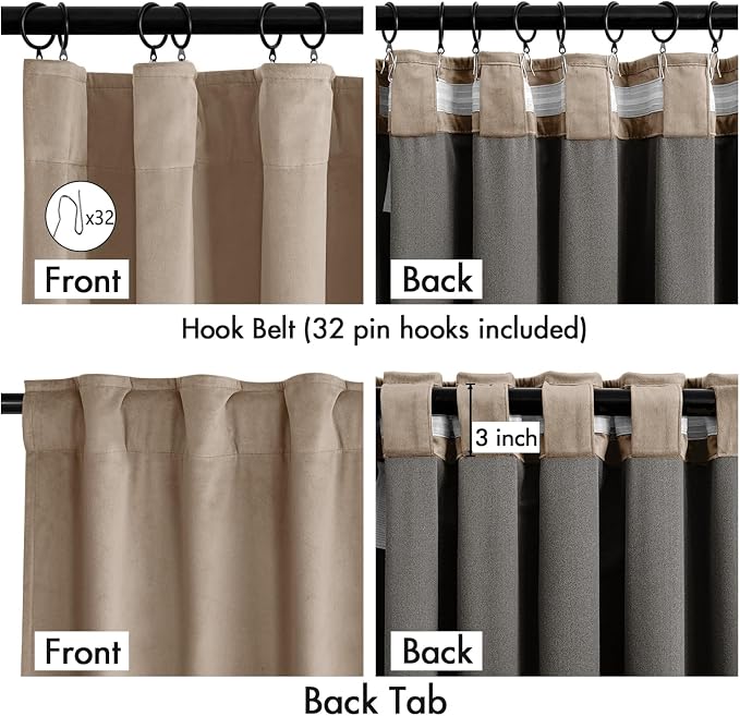 MIULEE Velvet Curtains 50W x 90L 2 Panels Camel Beige Blackout Curtains | - Image 3