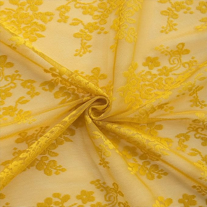 YJ YANJUN Vintage Lace Curtains 63 Inch Length-Victorian Floral Pattern Mustard - Image 5