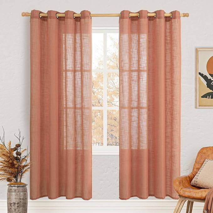 Terracotta Linen Sheer Curtains 80 Inch Length by LAMIT