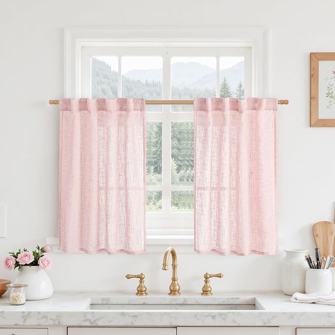 36 Inch Length Linen Semi Sheer Curtains by LAMIT