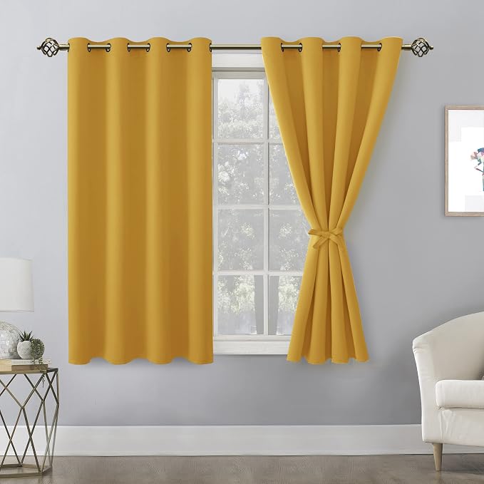 Blackout Curtains for Bedroom, Mustard Yellow 52 x 45 Inch 2 Panels | Thermal - Image 8
