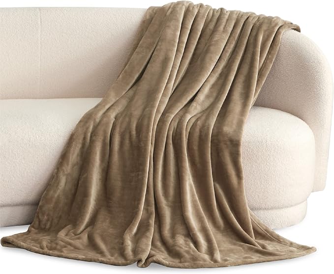 Bedsure GentleSoft Fleece Blankets King Size Camel - Image 2