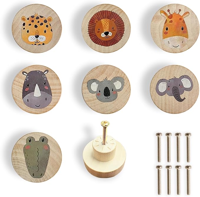 Animal Wood Dresser Cabinet Drawer Knobs Round Unique Decorative Wooden Drawer Knobs for Kids Cabinets (8, Log color1)