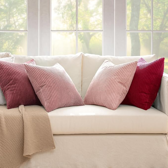 MIULEE Soft Corduroy Decorative Throw Pillow Covers Pink Series 18x18 | Set of 4 - Image 3