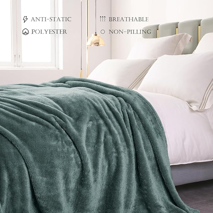 Exclusivo Mezcla Plush Fuzzy Fleece Bed Blanket King Size, Super Soft, Fluffy and Warm Blankets, Suitable for All Seasons (Celadon, 90x104 Inches)