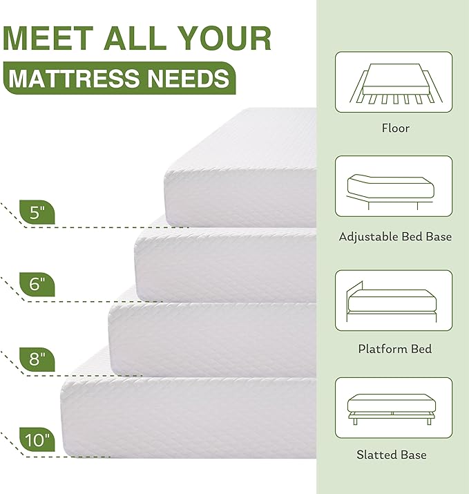 EGOHOME King Size Memory Foam Mattress, 8 Inch Bed Mattress in a Box with Cooling Green Tea Gel, Relieve Pressure with Medium Support, CertiPUR-US Certified, 80''L x 76''W, White