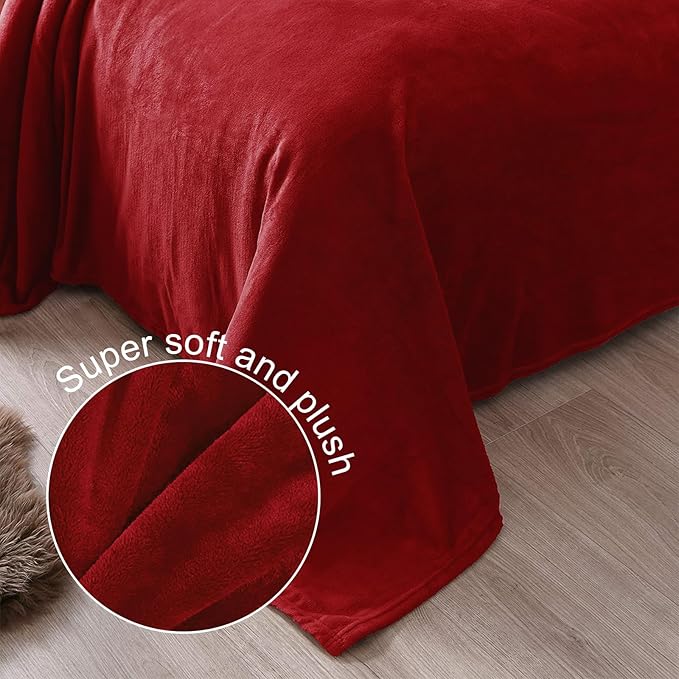 Exclusivo Mezcla Fleece Blanket King Size for Bed, Super Soft and Warm, All Season Use, Cozy, Plush, Lightweight, 90x104 Inches, Deep Red