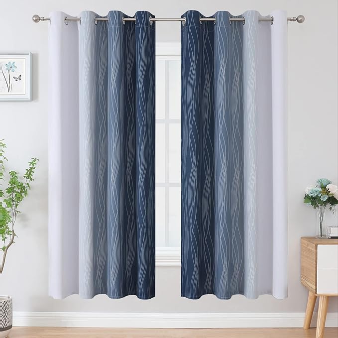 Navy Blue and Greyish White Blackout Curtains - Image 2