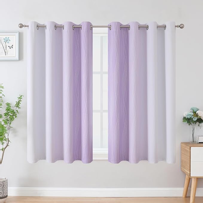 Lilac and Greyish White Ombre Blackout Curtains - Image 2