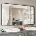 LOAAO Black Metal Framed Bathroom Mirror for Wall, Large 55X30 Inch Rounded Rectangle Mirror, Matte Black Bathroom Vanity Mirror Farmhouse, Anti-Rust, Tempered Glass, Hangs Horizontally or Vertically