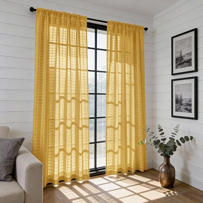 SpaceDresser Check Sheer Curtains 72 Inches Long - Image 6
