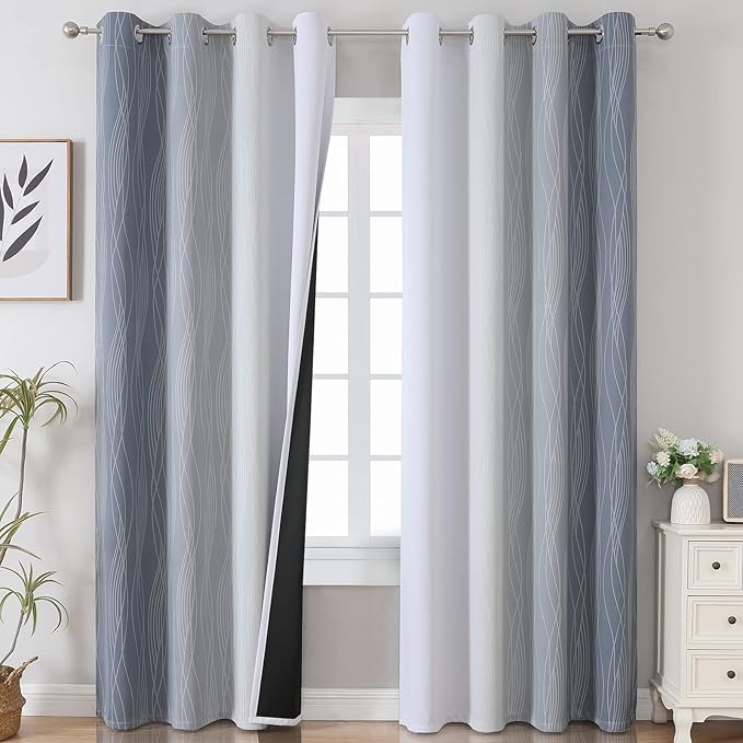 Grey and Greyish White Ombre Blackout Curtains by ESTELARTEXTILER