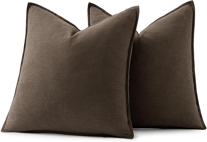 MIULEE Decorative Linen Euro Sham Pillow Covers 22x22 Inch Dark Coffee Chocolate - Image 6