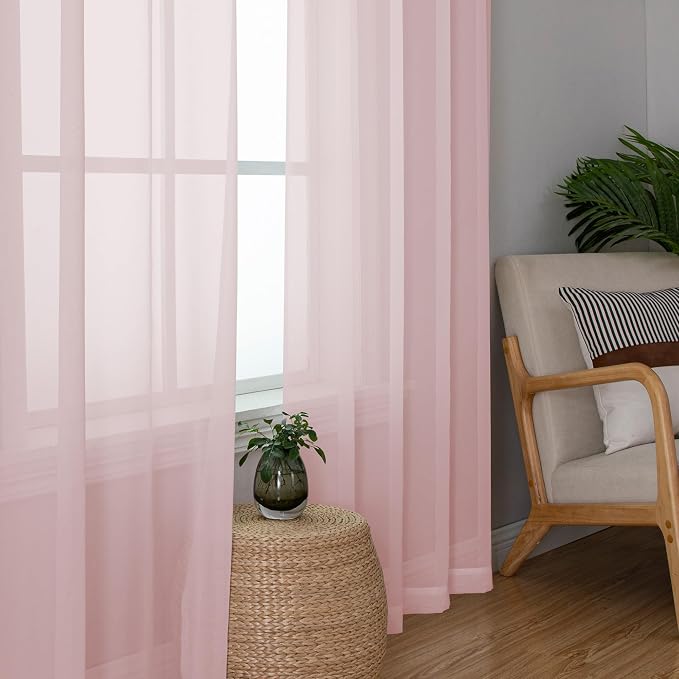 Simplebrand Blush Sheer Curtains 84 Inches Long, Light Filtering Rod Pocket - Image 7