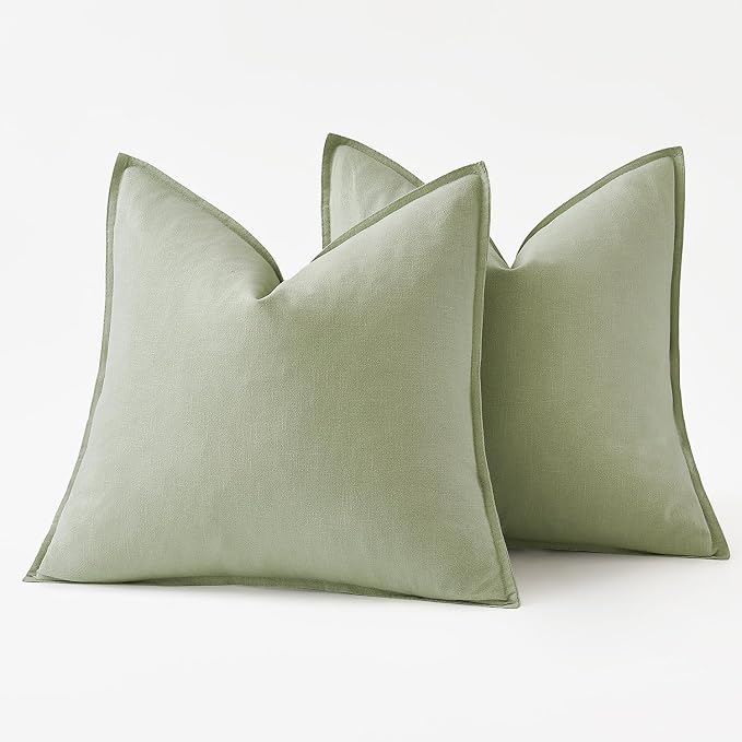 MIULEE Decorative Linen Pillow Covers 18x18 Inch Light Green | Boho Farmhouse​ - Image 6