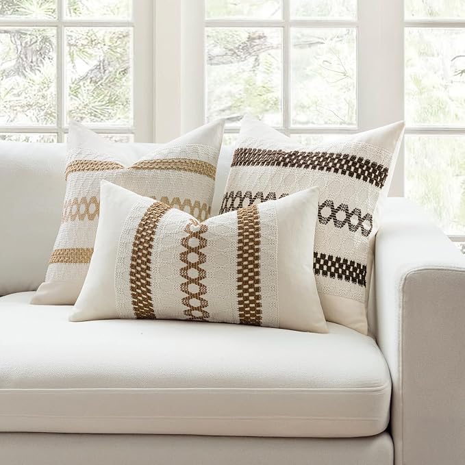 MIULEE Set of 2 Dark Brown Boho Decorative Lumbar Pillow Covers 12x20 Inch | - Image 3