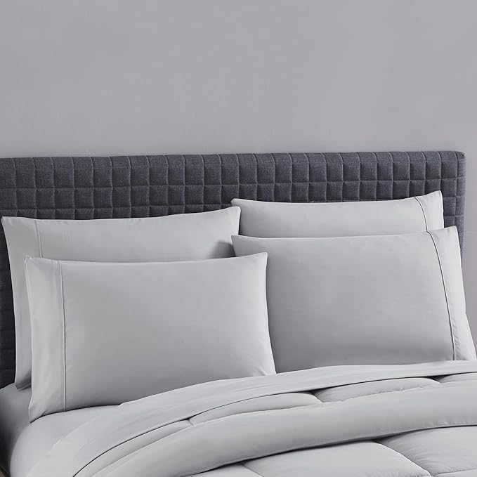 Sweet Home Collection 7 Piece Comforter Set Bag Solid Color All Season Soft Down Alternative Blanket & Luxurious Microfiber Bed Sheets, Silver, Queen