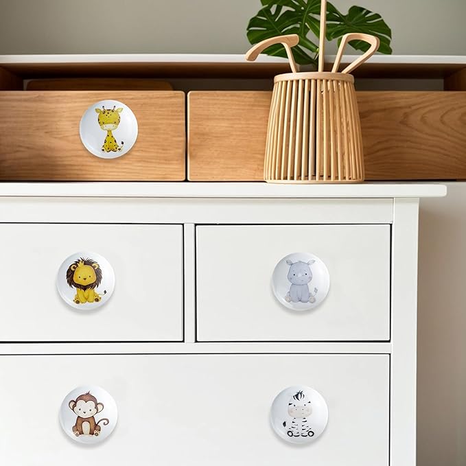 6 Pack 1.5" Ceramics Cute Animals Baby Nursery Room Dresser Drawers Knobs Kids Colorful Cabinet Handle Knobs (Monkey)