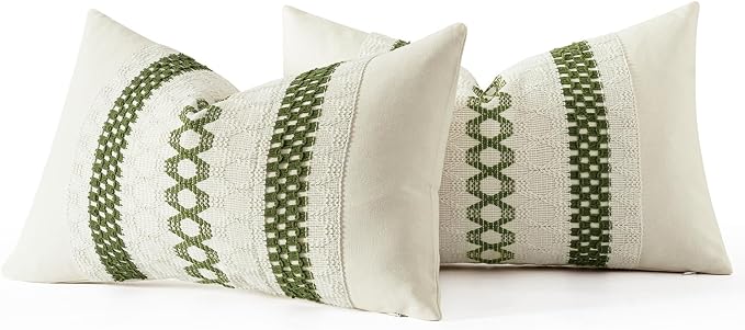 MIULEE Set of 2 Moss Green Boho Decorative Lumbar Pillow Covers 12x20 Inch | - Image 7