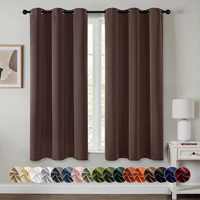 MIULEE Blackout Curtains for Bedroom 2 Panels 40 x 63 Inch Long Dark Brown | by MIULEE