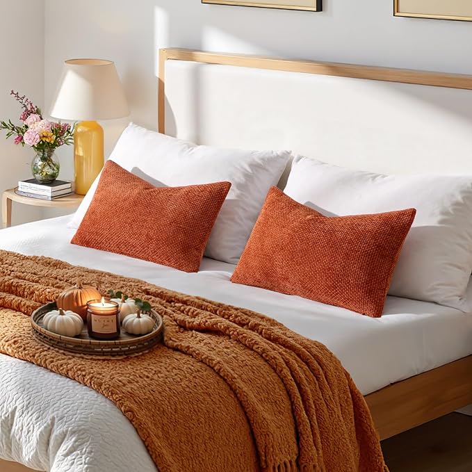 MIULEE Fall Decorative Lumbar Throw Pillow Covers 12x20 Burnt Orange 2 Pack | - Image 3