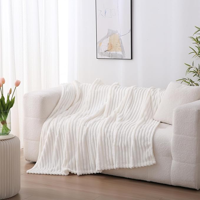 Cream White Fleece Throw Blanket 90”×90” - Image 3