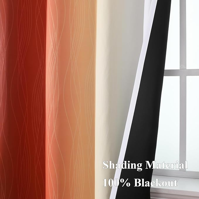 Burnt Orange and Greyish White Ombre Blackout Curtains 52Wx72L Inch Long | - Image 5