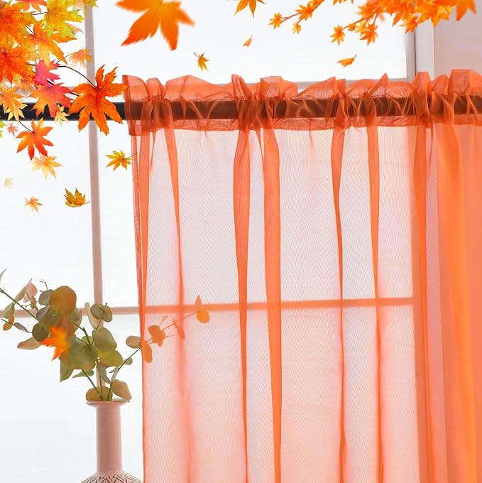 SpaceDresser Basic Rod Pocket Sheer Voile Window Curtain Panels Jaffa Orange 1 - Image 5