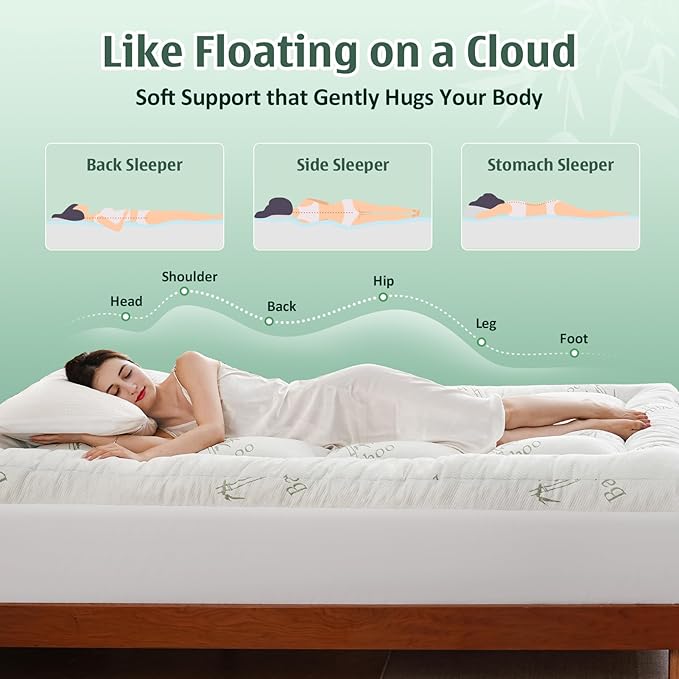 DOWNCOOL 3 Inch Memory Foam Mattress Topper Twin – Cooling Pillow Top Mattress Topper for Back Pain Relief, with Bamboo Viscose Air Layer, 1700 GSM Fill, Deep Pocket Fits 8"–21"