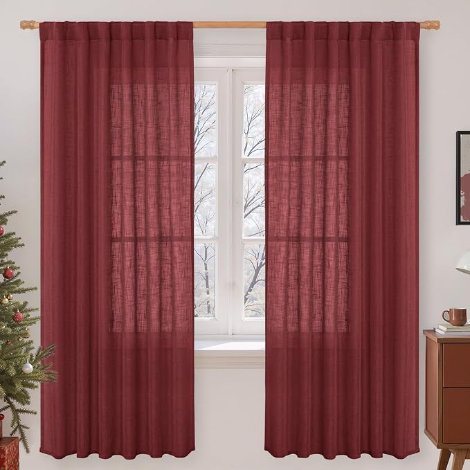 72 inch Red Linen Textured Curtains by LAMIT