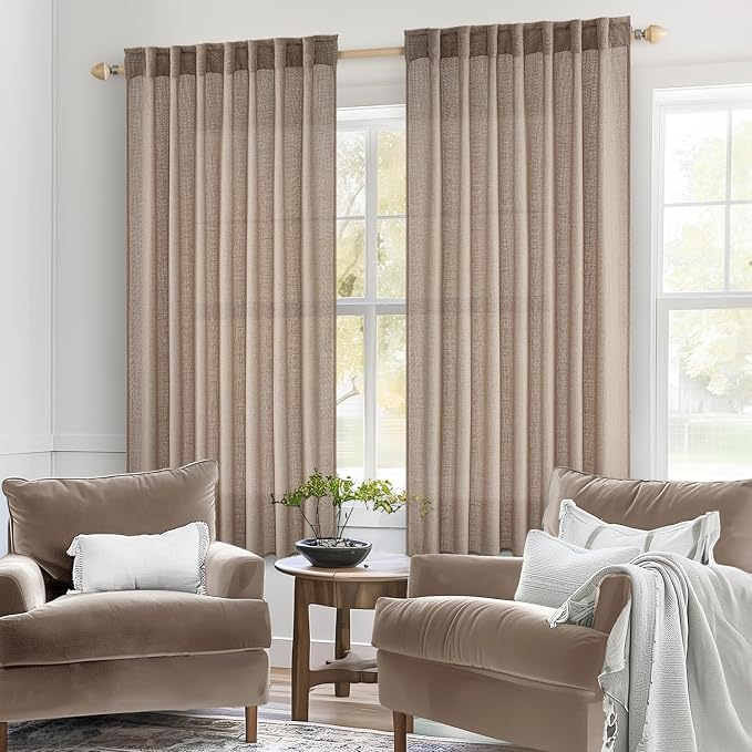 MIULEE Taupe Short Linen Curtains 52x45 Inch Length 2 Panels - Image 2