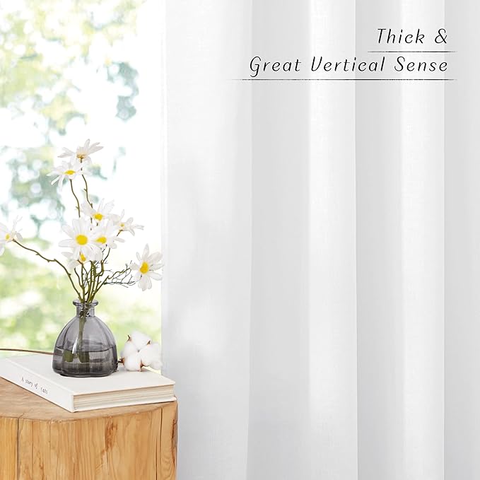 NICETOWN White Linen Bedroom Curtains 84 inches Long, Grommet Thick Linen Blend - Image 3