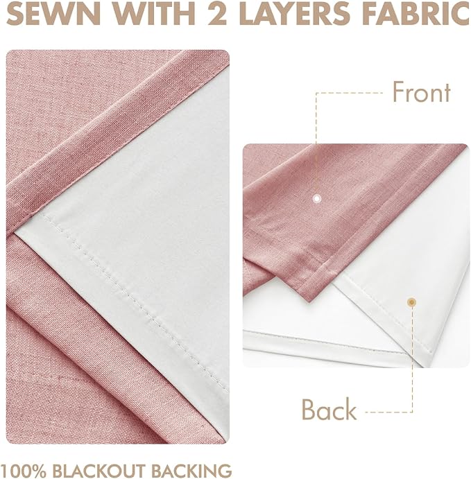 MIULEE Pink Pinch Pleated 100% Blackout Linen Curtains 40x108 Inches | Room - Image 5