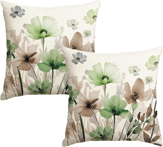 AVOIN colorlife Poppy Flowers Pillow Covers 18x18 Inch Set of 2 | Chinoiserie by AVOINcolorlife