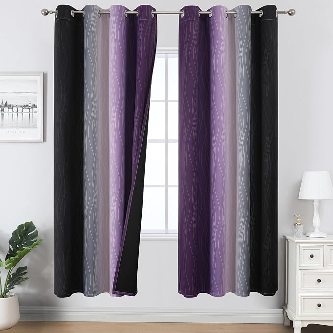 Black and Purple Ombre Blackout Curtains 72 Inch Length | Room Darkening by ESTELARTEXTILER