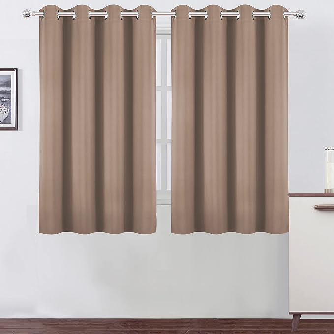 Cappuccino Blackout Curtains/52 x 45 Inch Length Set of 2 Panels Grommet Short by Lemomo