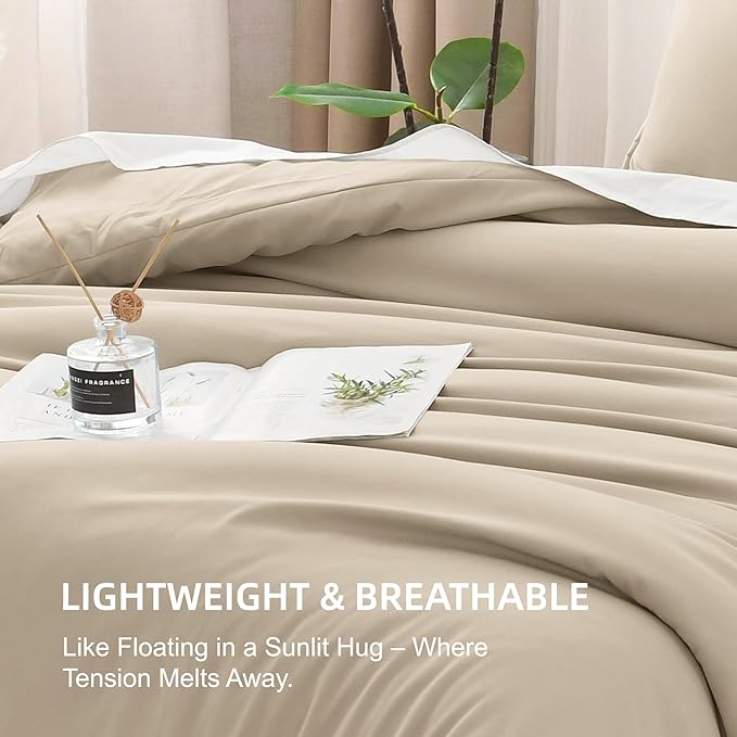 Litanika Khaki California King Comforter Set - 3 Pieces Cal King Lightweight Soft Solid Bed Comforter, Oversized All Season Down Alternative Bed Set (104x96In, 2 Pillowcases)