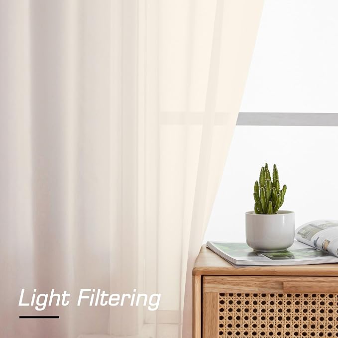 Simplebrand Cream Sheer Curtains, 2 Panels Set - Image 5