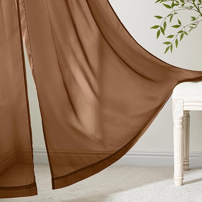 MIULEE Dark Brown Sheer Curtains 96 Inches Long 4 Panels 42 x 96 Inches | Light - Image 6
