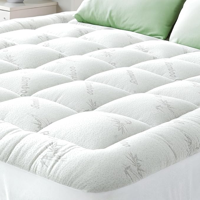 Ultra Soft Queen Size Mattress Topper - Viscose Made from Bamboo Pillow Top Mattress Pad for Back Pain Relief - Naturally Cooling for Hot Sleepers, White