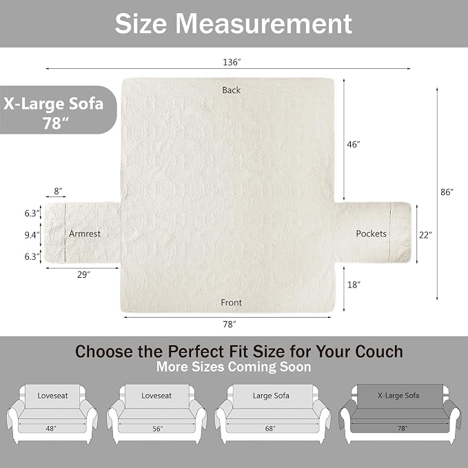 Soft Quilted Couch Cover with Pockets - Image 7