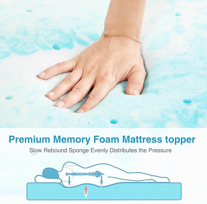 Mattress Topper, Twin XL Cooling Memory Foam Bed Toppers, 2 Inch Soft Mattress Pads for Sleeper Sofa, RV, Camper, CertiPUR-US Certified