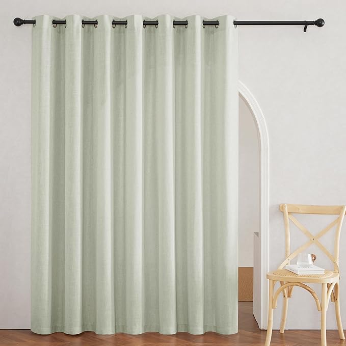 RYB HOME Linen Blended Curtains for Dining Room Laundry Room, Grommet Semi Transparent Wrinkle-Resistant Privacy Vintage Semi Sheer Panels for Nursery, Sage Green, W 60 x L 95 inches, 1 Pc