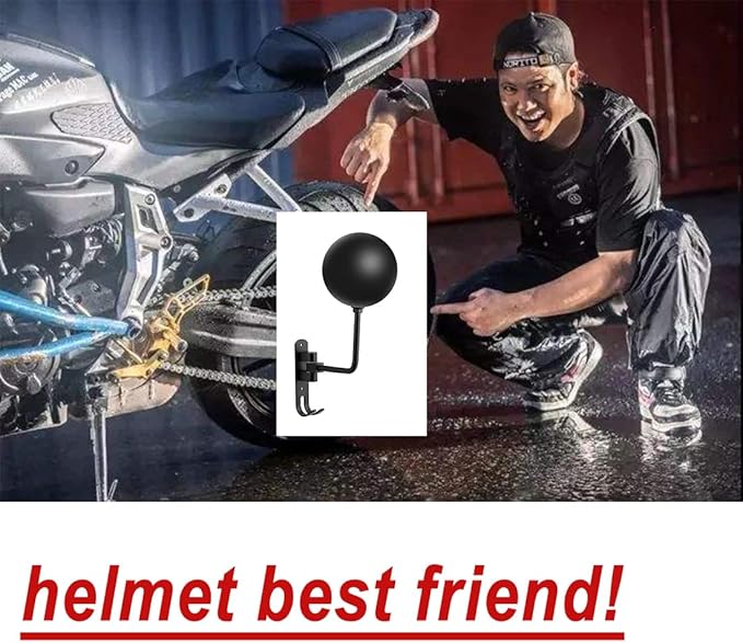 SANGMO 3 Pack 180° Motorcycle Helmet Rack, Rotation Metal Helmet Holder Wall Mount, Helmet Holder Bike with 2 Hooks Helmet Hanger for Motorcycle Bike Coats, Caps, Baseballs, Rugby Helmet(3 Pack)
