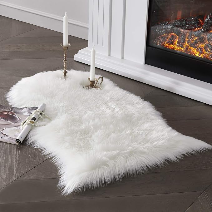 SERISSA 2x3 Fluffy White Faux Sheepskin Shaggy Rug by SERISSAHomeDecorCollection