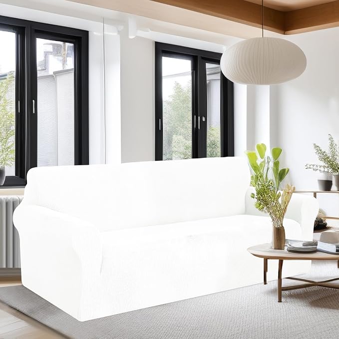 U-NICE HOME Oversized Stretch Couch Cover Slipcover, Ivory White | 3 Cushion - Image 2